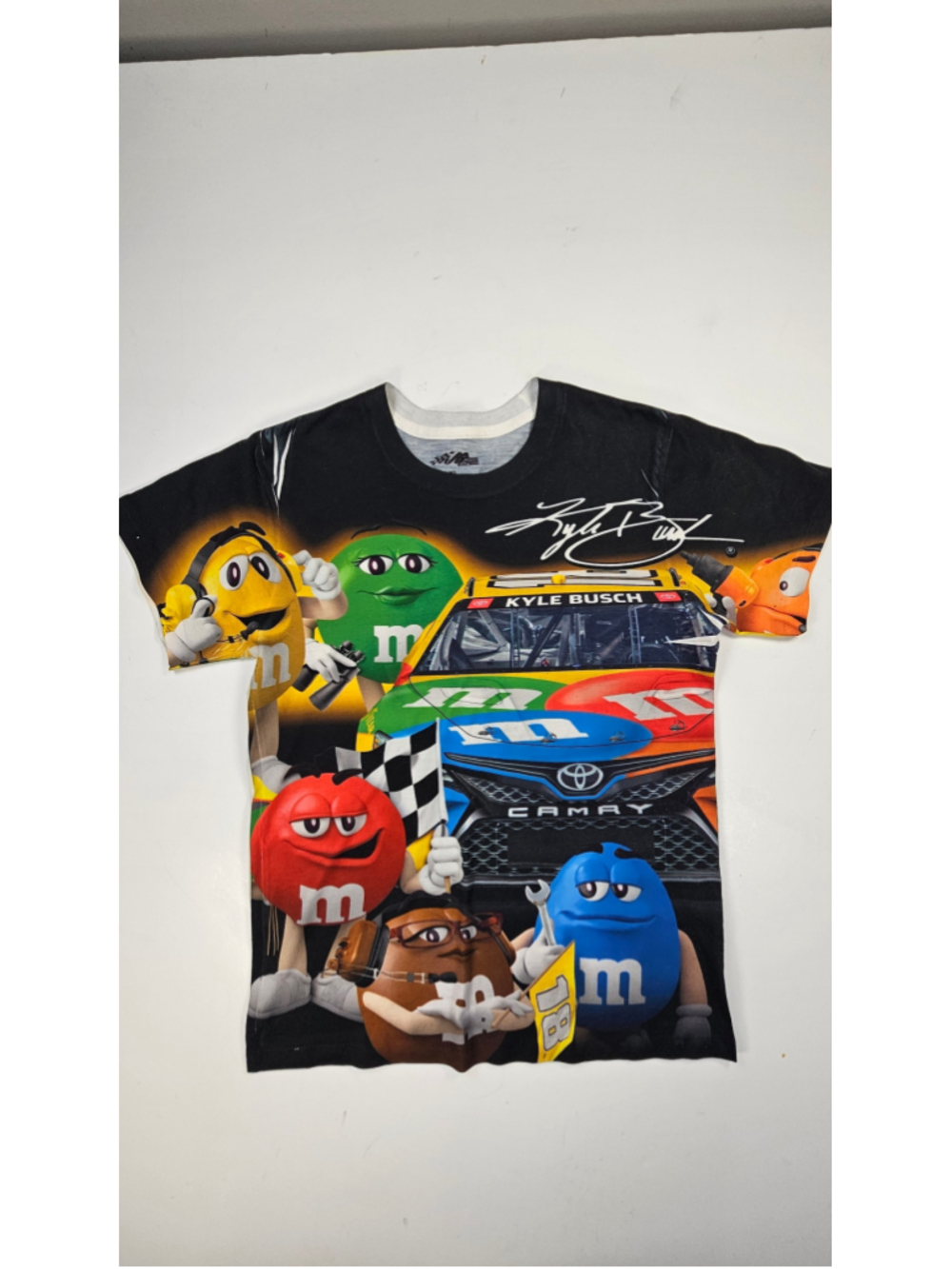 Kyle Busch #18 M&M’s NASCAR Shirt XL Youth Joe Gibbs Racing All Over Print